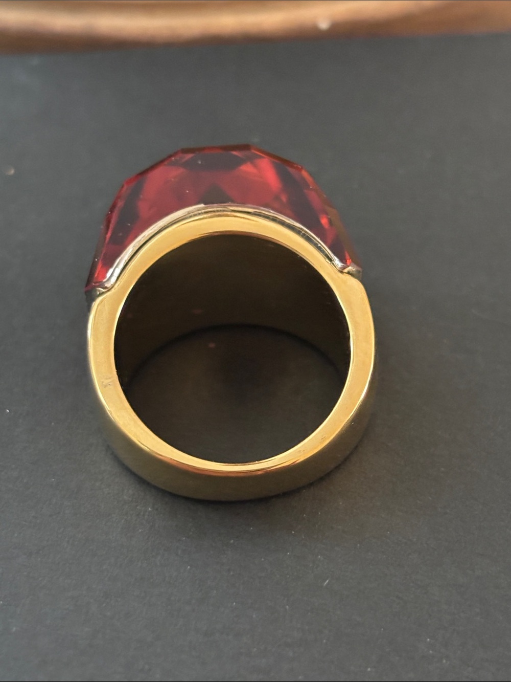 Faceted Amber-Brown Statement Ring in Gold-Tone Band size 10 - Picture 5 of 6